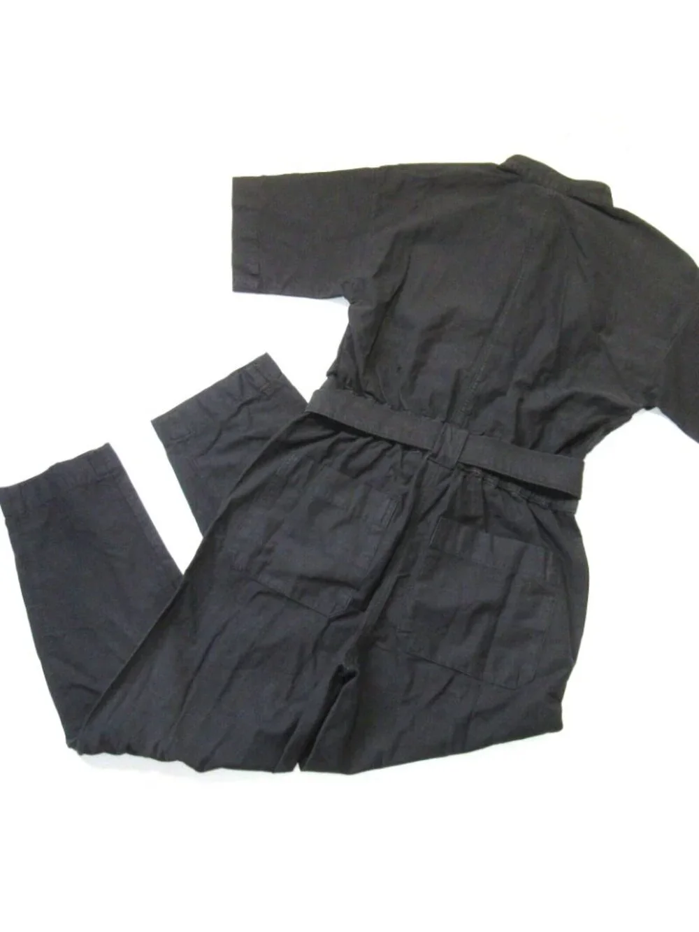 NWT Everlane The Fatigue Short-Sleeve Jumpsuit in Black Belted Cotton Utility 6